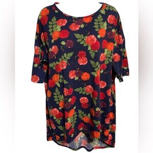 LuLaRoe Small Irma Tunic Top Navy Red Pink Green Floral EUC e7767